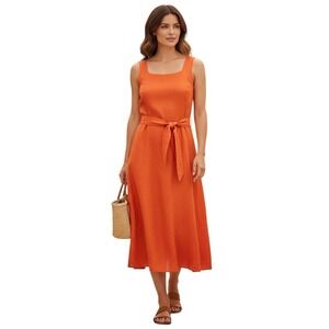 Coldwater Creek Orange NWOT‎ - 100% Silk Sleeveless Midi Dress Women's Size 10